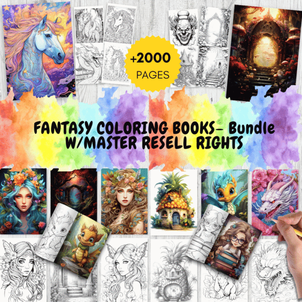 MRR +2000 Coloring Pages, Fantasy Bundle with full Master Resell Rights