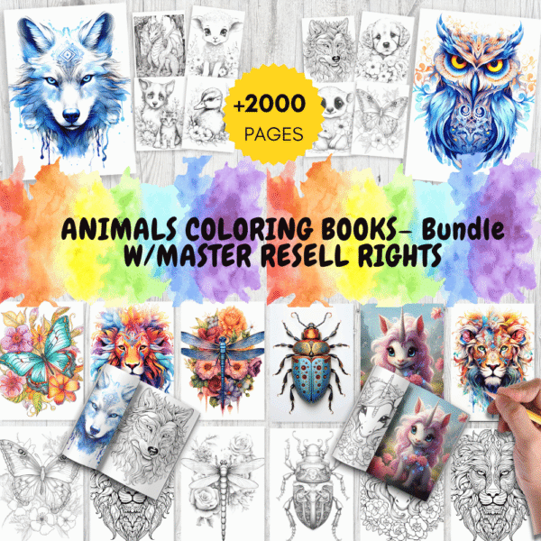 MRR +2000 Coloring Pages, Animals Bundle with full Master Resell Rights