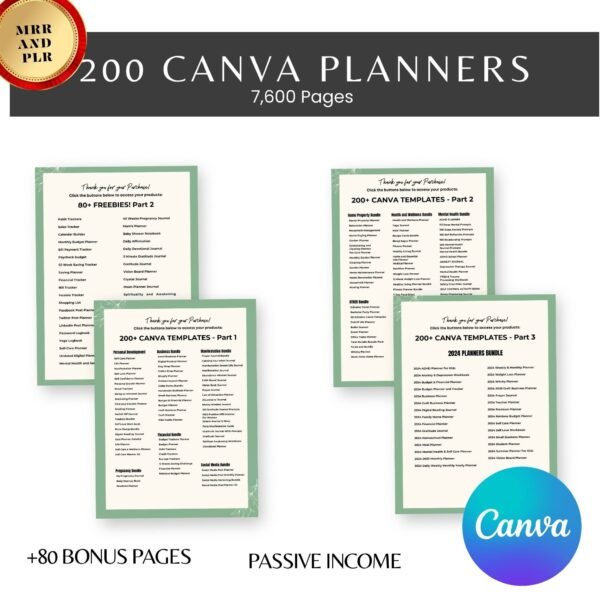 All-in-One Digital Planner & Printable Bundle – 7600+ PLR Pages, 200 Canva Templates, MRR Included - Image 6