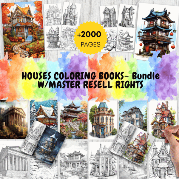 MRR +2000 Coloring Pages, Houses Bundle with full Master Resell Rights