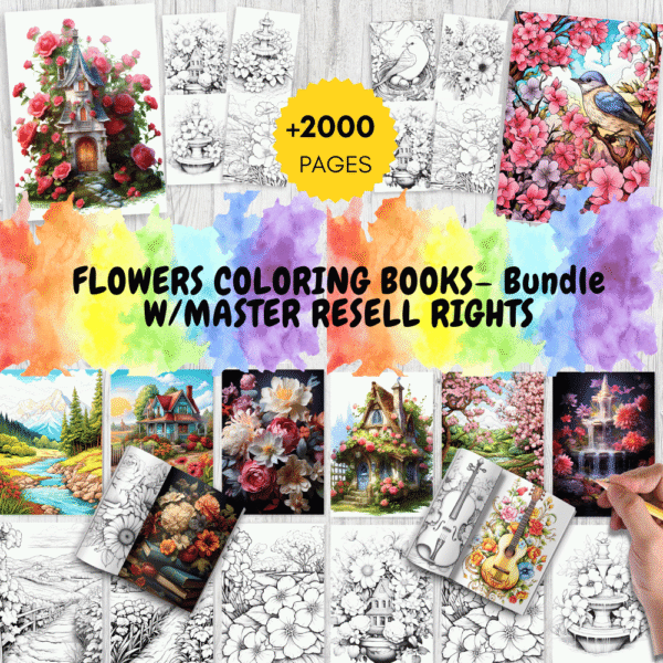 MRR +2000 Coloring Pages, Spring Flowers Bundle with full Master Resell Rights